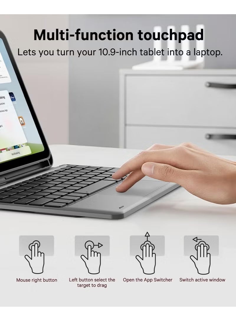 Arabic/English Keyboard Case for iPad (A16) 10th Gen (2025/2022), 7-Color Backlight, Multi-Touch Trackpad, Flip Stand Case with Pencil Holder, 2 Bluetooth Channels - Image 5